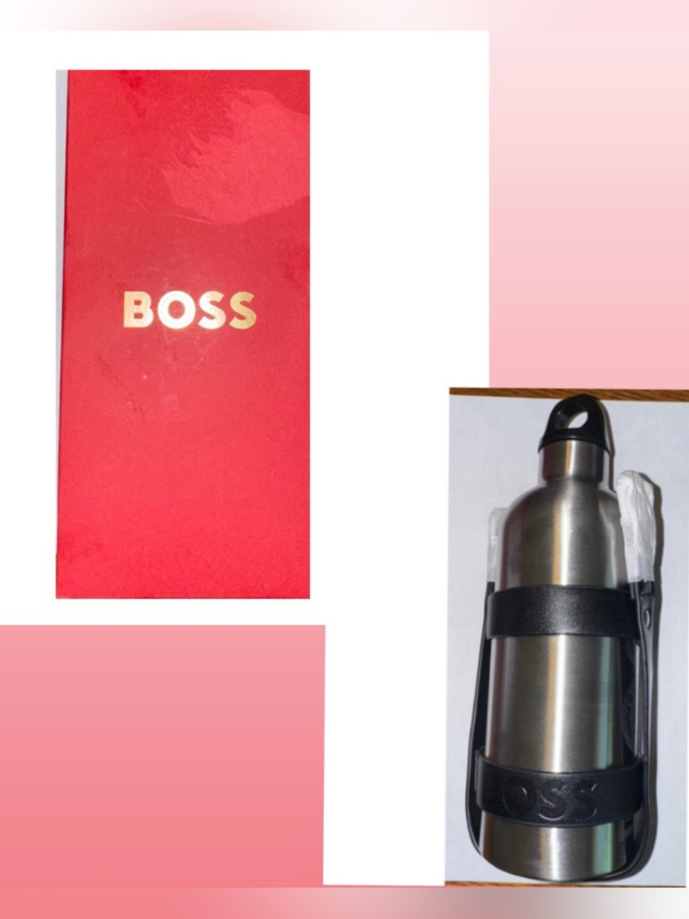 BOSS Stainless Steel Water Bottle Gift NEW! With Box! No crossbody strap.